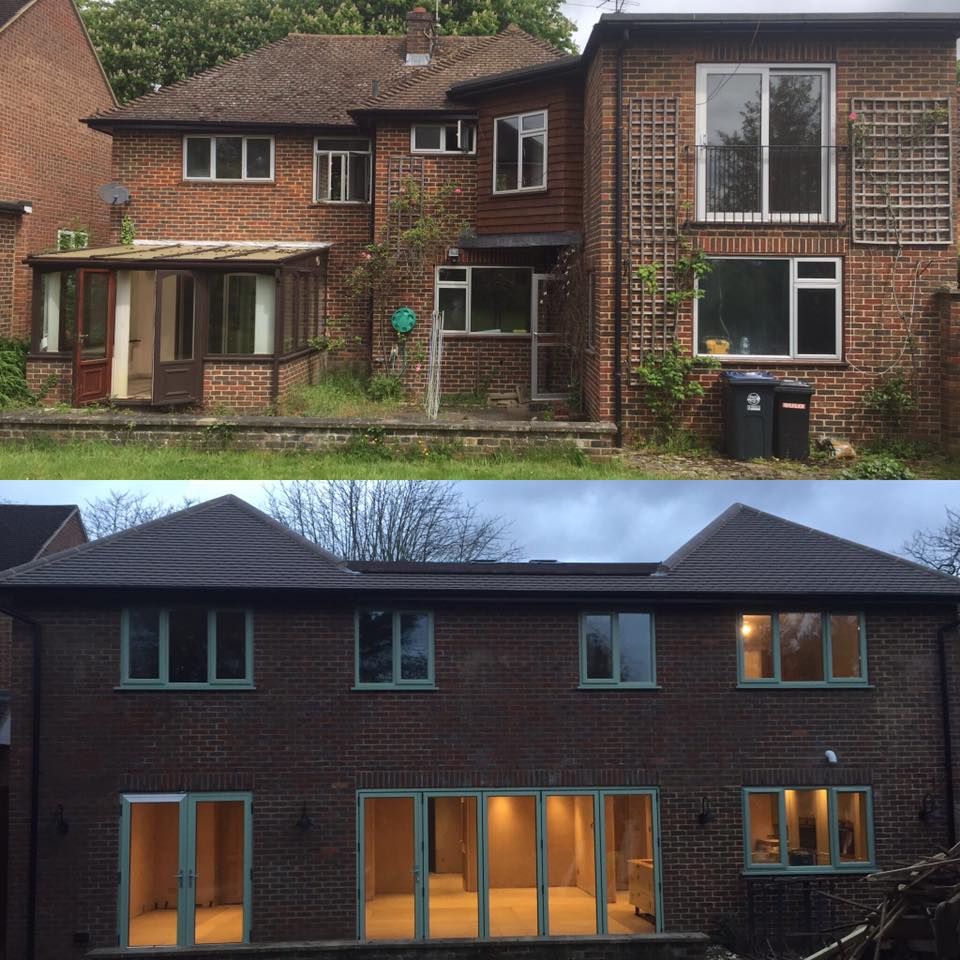 Before and after of large rear extension in Hertfordshire