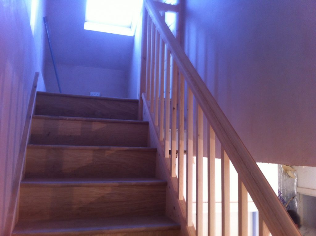 A newly installed staircase